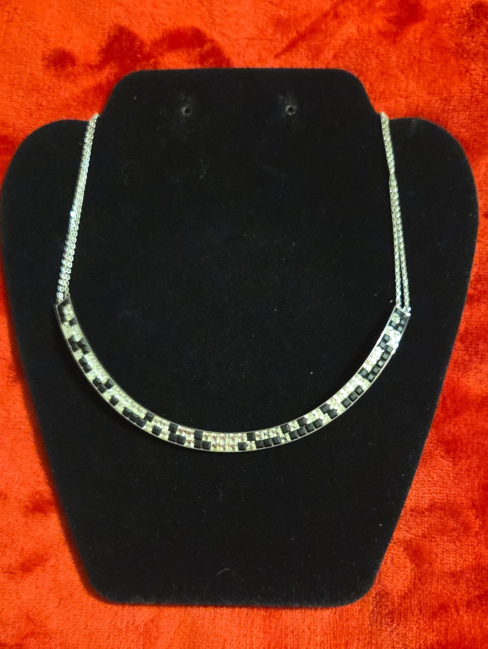 Silver-Tone Geometric Inlay Necklace - Women's Jewelry